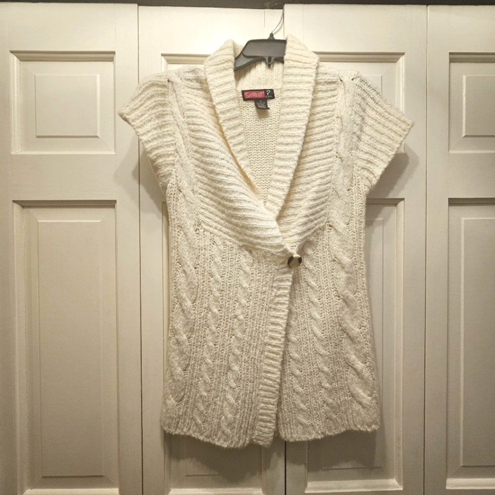 Say What Off-White Short-Sleeve Sweater Top Sz M